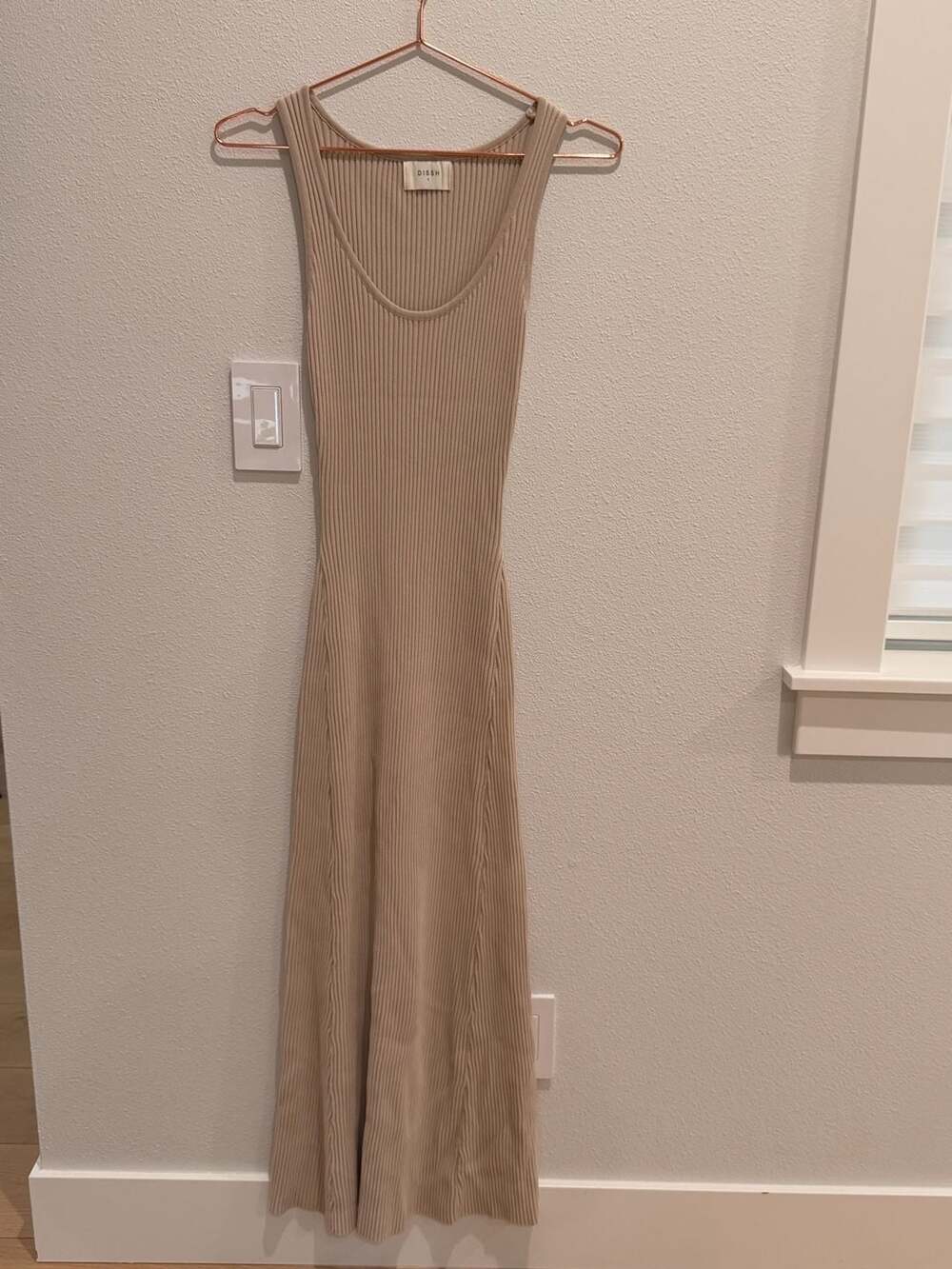 DISSH Ribbed Knit Maxi Tank Dress in Beige